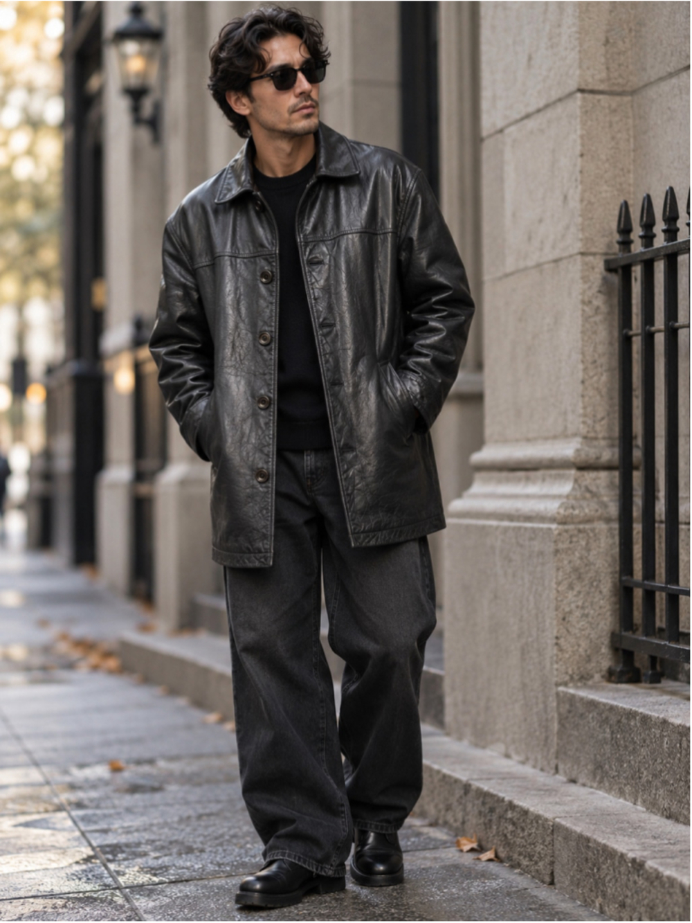 Gap Leather Car Coat Men’s L Genuine Leather Quilted Y2K 90s Cool Archive Black